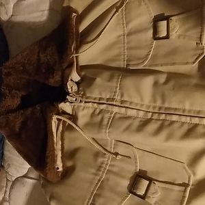 Beige and brown coat.